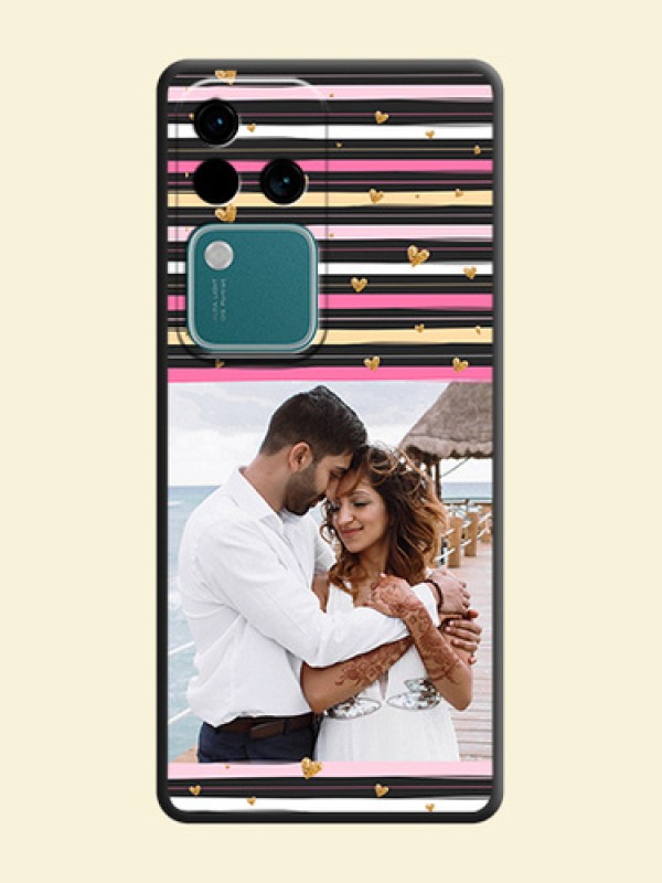 Multicolor Lines and Golden Love Symbols Design - Photo on Space Black Soft Matte Mobile Cover - Vivo V30 5G