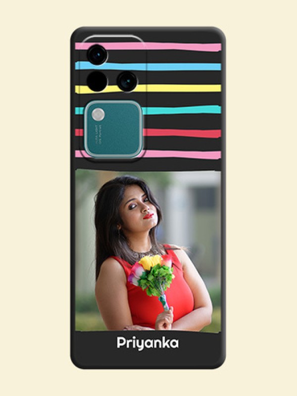 Multicolor Lines with Image on Space Black Personalized Soft Matte Phone Covers - Vivo V30 5G