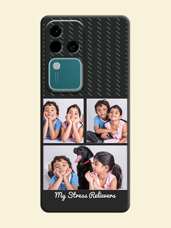 Cross Dotted Pattern with 2 Image Holder on Personalised Space Black Soft Matte Cases - Vivo V30 5G
