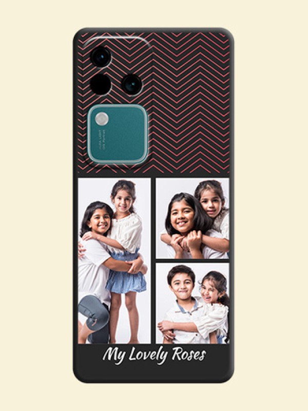 Wave Pattern with 3 Image Holder on Space Black Custom Soft Matte Back Cover - Vivo V30 5G