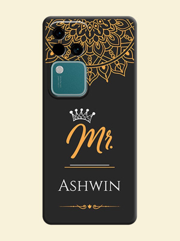 Mr Name with Floral Design on Personalised Space Black Soft Matte Cases - Vivo V30 5G