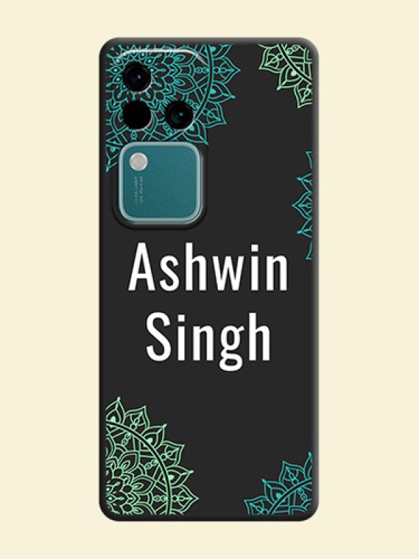 Your Name with Floral Design on Space Black Custom Soft Matte Back Cover - Vivo V30 5G