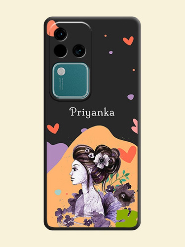 Namecase For Her With Fancy Lady Image On Space Black Personalized Soft Matte Phone Covers - Vivo V30 5G