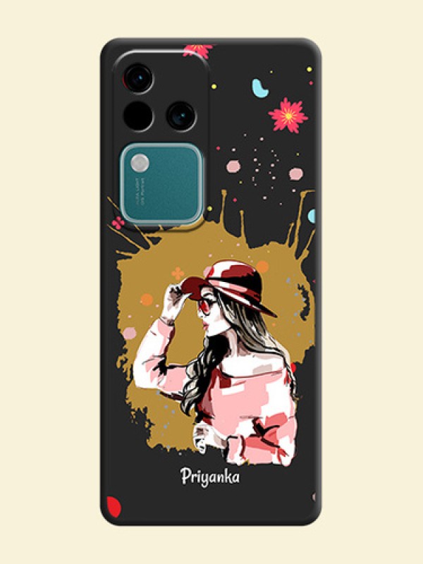 Mordern Lady With Color Splash Background With Custom Text On Space Black Personalized Soft Matte Phone Covers - Vivo V30 5G