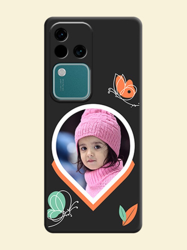 Upload Pic With Simple Butterly Design On Space Black Personalized Soft Matte Phone Covers - Vivo V30 5G