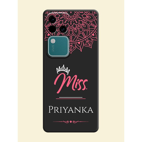 Mrs Name with Floral Design on Space Black Personalized Soft Matte Phone Covers - Vivo V30 Pro 5G