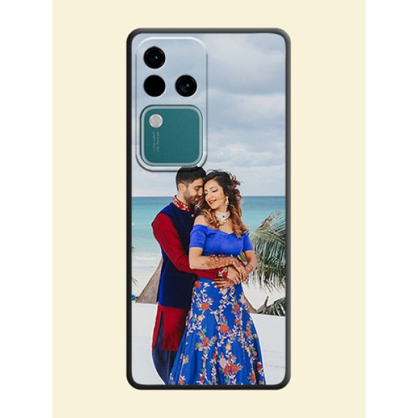 Full Single Pic Upload On Space Black Personalized Soft Matte Phone Covers - Vivo V30 Pro 5G Full Single Pic Upload On Space Black Personalized Soft Matte Phone Covers - Vivo V30 Pro 5G