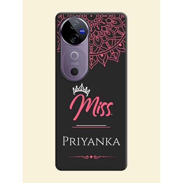 Mrs Name with Floral Design On Space Black Custom Soft Matte Mobile Back Cover - Vivo V40 5G Mrs Name with Floral Design On Space Black Custom Soft Matte Mobile Back Cover - Vivo V40 5G
