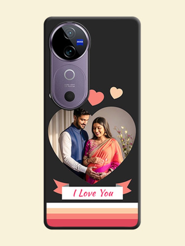 Love Shaped Photo with Colorful Stripes On Space Black Custom Soft Matte Mobile Back Cover - Vivo V40 Pro 5G