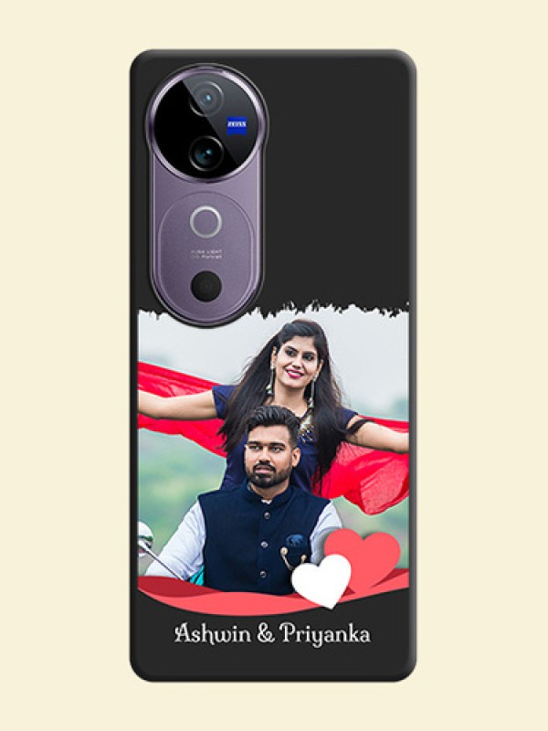 Pin Color Love Shaped Ribbon Design with Text On Space Black Custom Soft Matte Mobile Back Cover - Vivo V40 Pro 5G