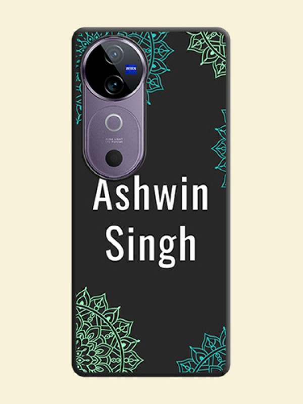 Your Name with Floral Design On Space Black Custom Soft Matte Mobile Back Cover - Vivo V40 Pro 5G