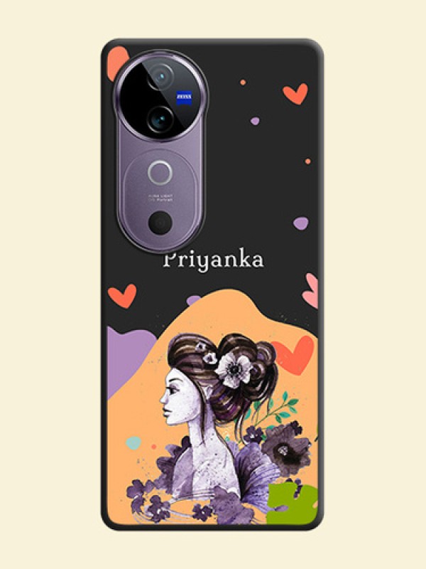 Namecase For Her With Fancy Lady Image On Space Black Custom Soft Matte Mobile Back Cover - Vivo V40 Pro 5G