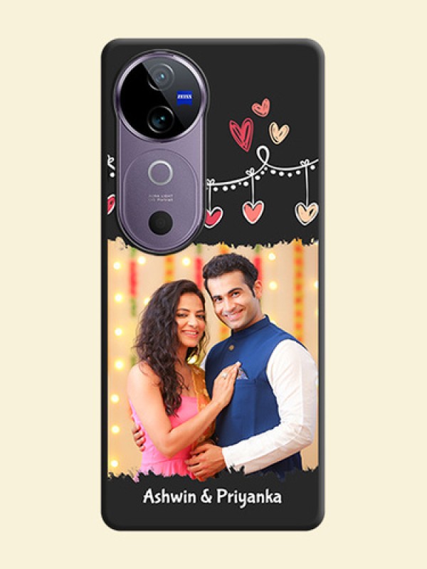Pink Love Hangings with Name On Space Black Custom Soft Matte Mobile Back Cover - Vivo V40e 5G