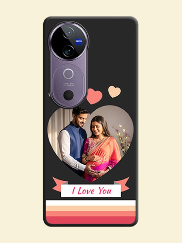 Love Shaped Photo with Colorful Stripes On Space Black Custom Soft Matte Mobile Back Cover - Vivo V40e 5G