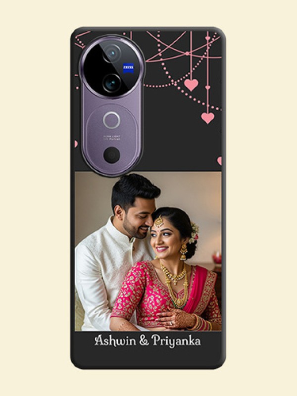 Pink Love Hangings with Text On Space Black Custom Soft Matte Mobile Back Cover - Vivo V40e 5G