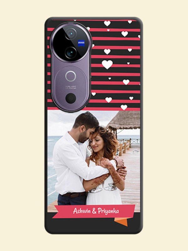 White Color Love Symbols with Pink Lines Pattern On Space Black Custom Soft Matte Mobile Back Cover - Vivo V40e 5G