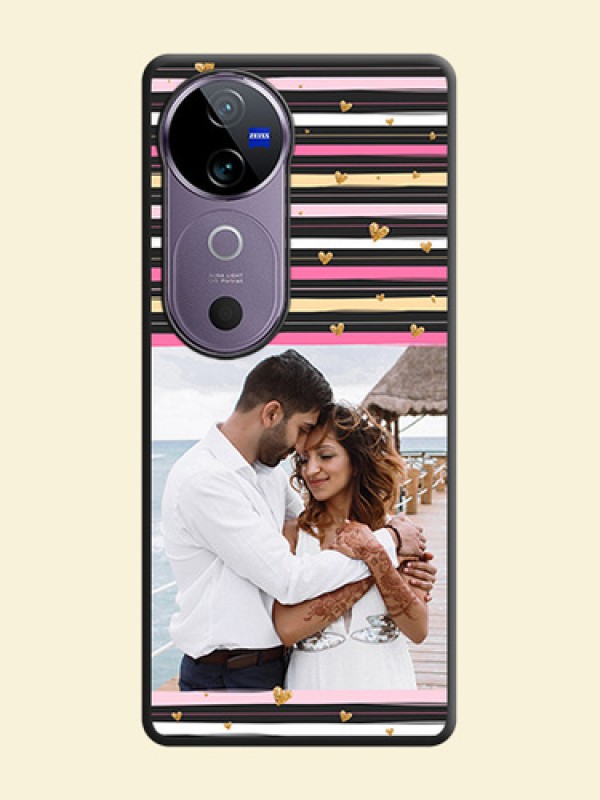 Multicolor Lines and Golden Love Symbols Design on Photo On Space Black Custom Soft Matte Mobile Back Cover - Vivo V40e 5G