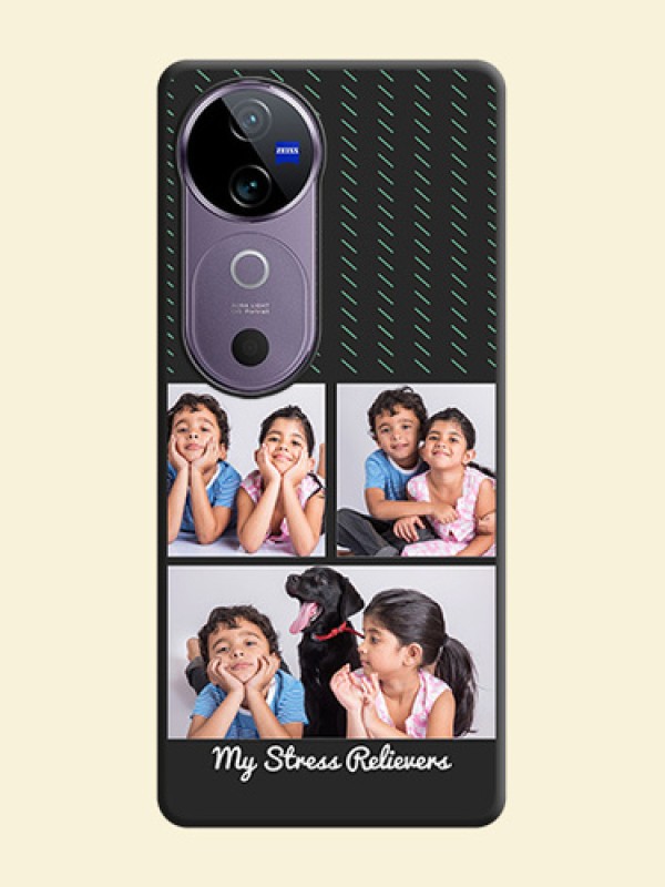 Cross Dotted Pattern with 2 Image Holder On Space Black Custom Soft Matte Mobile Back Cover - Vivo V40e 5G