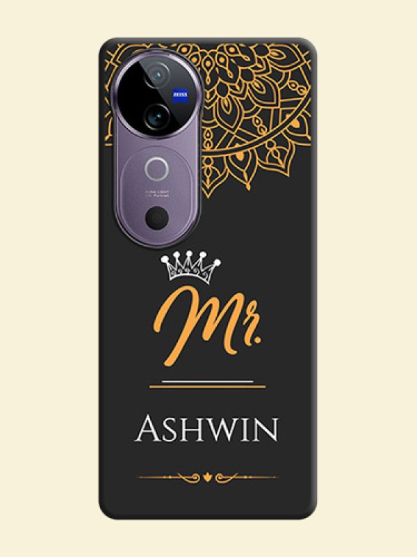 Mr Name with Floral Design On Space Black Custom Soft Matte Mobile Back Cover - Vivo V40e 5G