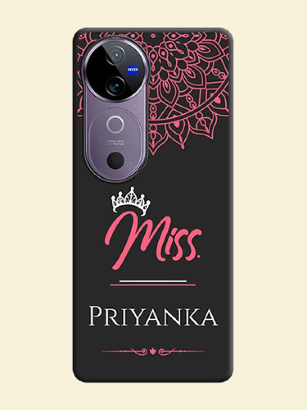 Mrs Name with Floral Design On Space Black Custom Soft Matte Mobile Back Cover - Vivo V40e 5G