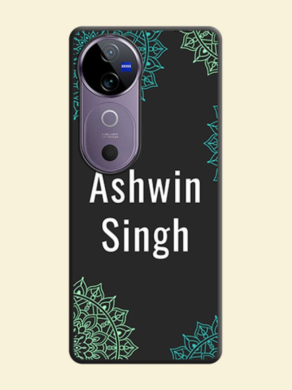 Your Name with Floral Design On Space Black Custom Soft Matte Mobile Back Cover - Vivo V40e 5G