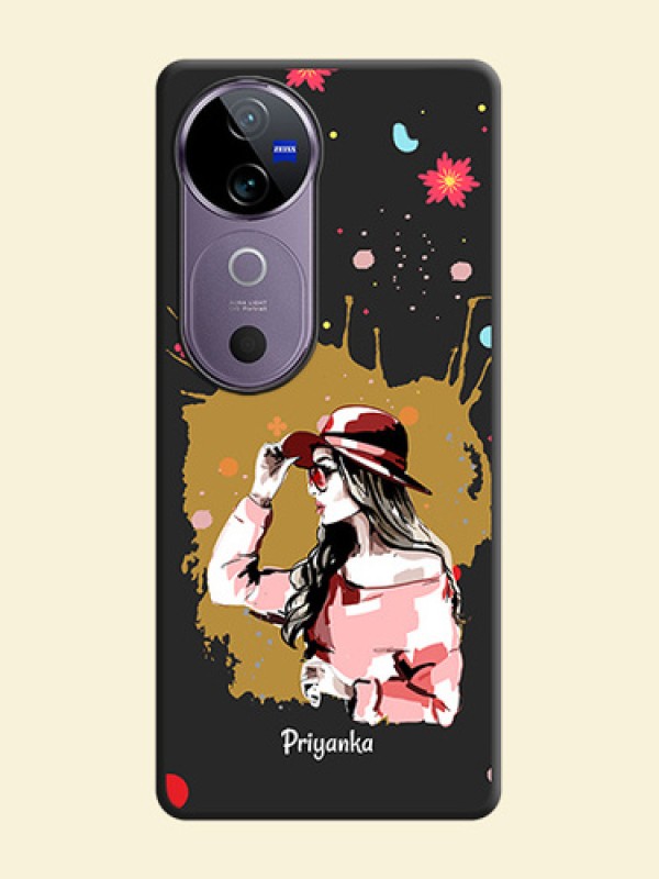 Mordern Lady With Color Splash Background With Custom Text On Space Black Custom Soft Matte Mobile Back Cover - Vivo V40e 5G