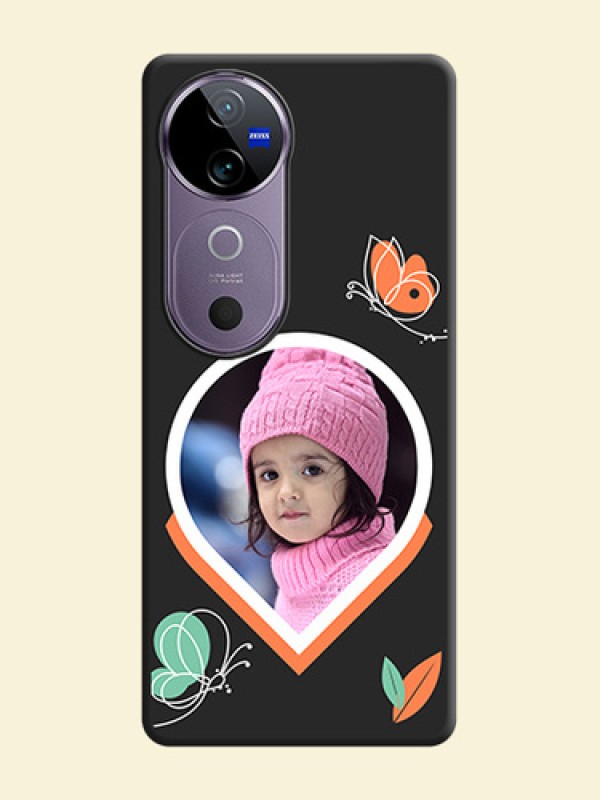 Upload Pic With Simple Butterly Design On Space Black Custom Soft Matte Mobile Back Cover - Vivo V40e 5G