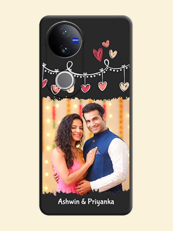 Pink Love Hangings with Name On Space Black Custom Soft Matte Mobile Back Cover - Vivo V50 5G