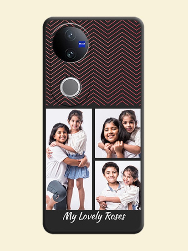 Wave Pattern with 3 Image Holder On Space Black Custom Soft Matte Mobile Back Cover - Vivo V50 5G
