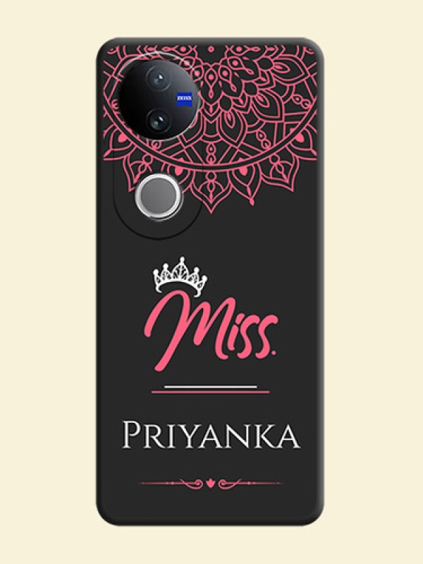 Mrs Name with Floral Design On Space Black Custom Soft Matte Mobile Back Cover - Vivo V50 5G