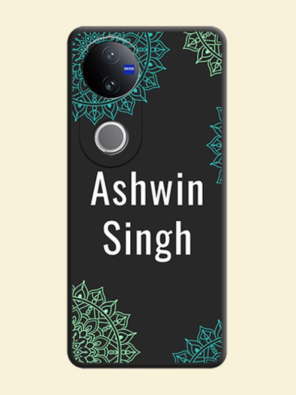 Your Name with Floral Design On Space Black Custom Soft Matte Mobile Back Cover - Vivo V50 5G
