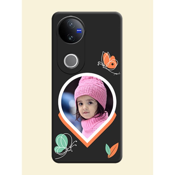 Upload Pic With Simple Butterly Design On Space Black Custom Soft Matte Mobile Back Cover - Vivo V50 5G Upload Pic With Simple Butterly Design On Space Black Custom Soft Matte Mobile Back Cover - Vivo V50 5G