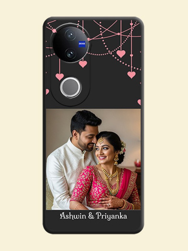 Pink Love Hangings with Text On Space Black Custom Soft Matte Mobile Back Cover - Vivo V50e 5G