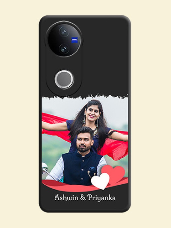 Pin Color Love Shaped Ribbon Design with Text On Space Black Custom Soft Matte Mobile Back Cover - Vivo V50e 5G