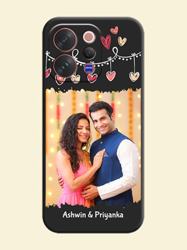 Pink Love Hangings with Name On Space Black Custom Soft Matte Mobile Back Cover - Vivo V70 Elite 5G