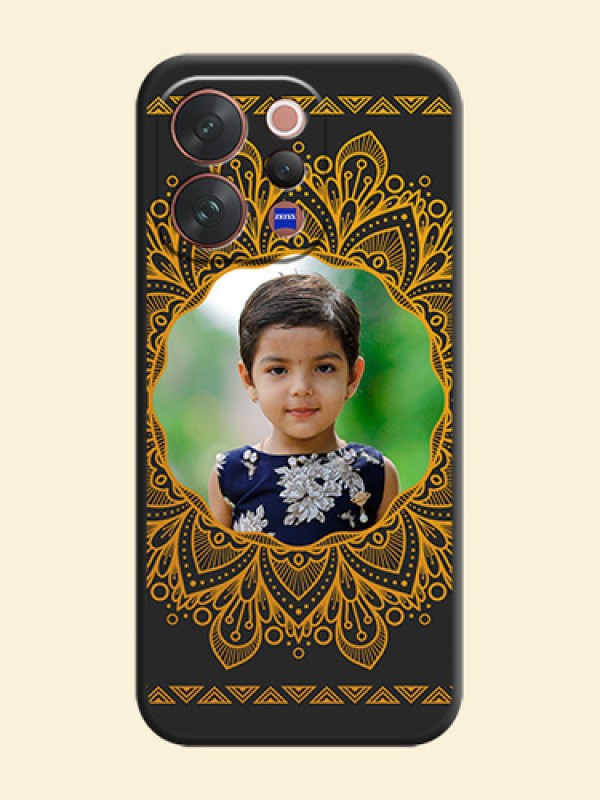 Round Image with Floral Design On Space Black Custom Soft Matte Mobile Back Cover - Vivo V70 Elite 5G