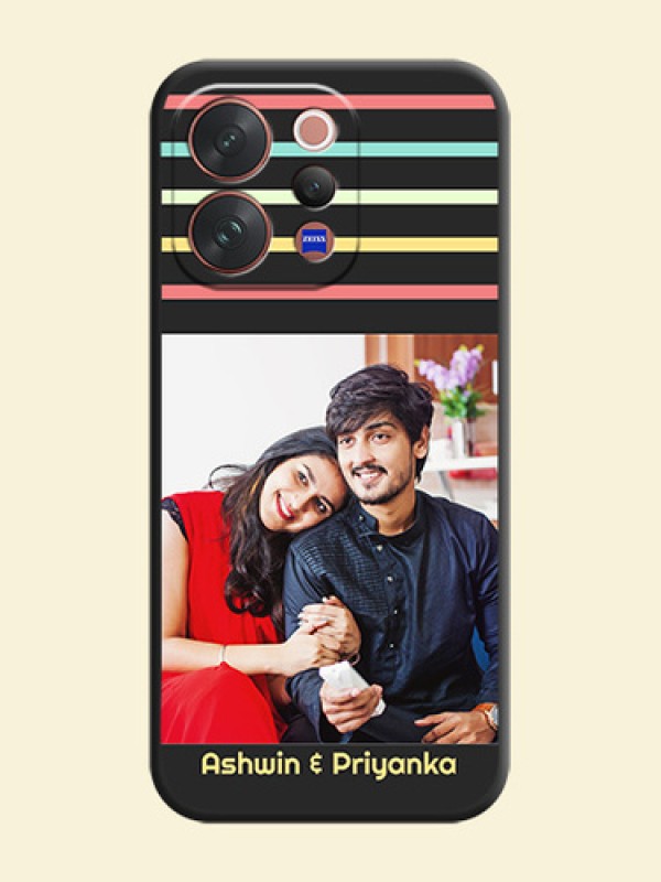 Color Stripes with Photo and Text on Photo On Space Black Custom Soft Matte Mobile Back Cover - Vivo V70 Elite 5G