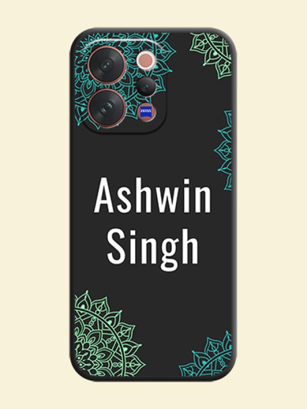 Your Name with Floral Design On Space Black Custom Soft Matte Mobile Back Cover - Vivo V70 Elite 5G