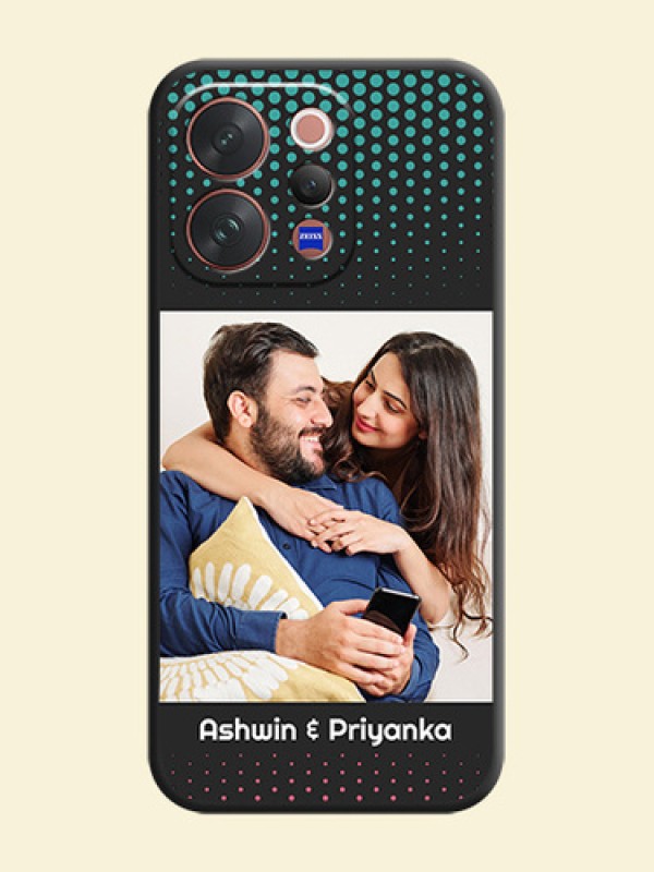 Faded Dots with Grunge Photo Frame and Text On Space Black Custom Soft Matte Mobile Back Cover - Vivo V70 Elite 5G