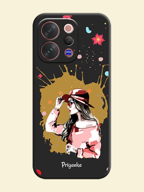 Mordern Lady With Color Splash Background With Custom Text On Space Black Custom Soft Matte Mobile Back Cover - Vivo V70 Elite 5G
