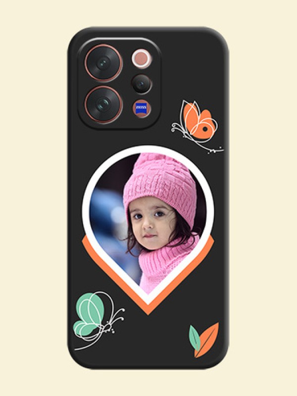 Upload Pic With Simple Butterly Design On Space Black Custom Soft Matte Mobile Back Cover - Vivo V70 Elite 5G