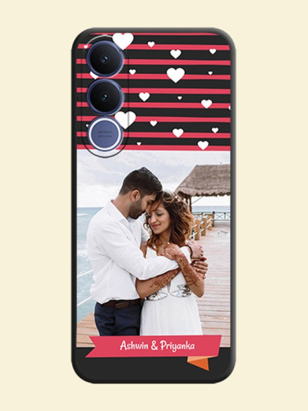 White Color Love Symbols with Pink Lines Pattern On Space Black Custom Soft Matte Mobile Back Cover - Vivo V70 Fe 5G