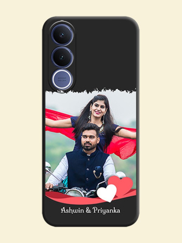 Pin Color Love Shaped Ribbon Design with Text On Space Black Custom Soft Matte Mobile Back Cover - Vivo V70 Fe 5G