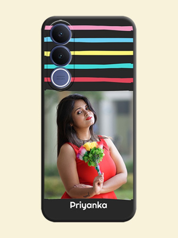 Multicolor Lines with Image On Space Black Custom Soft Matte Mobile Back Cover - Vivo V70 Fe 5G