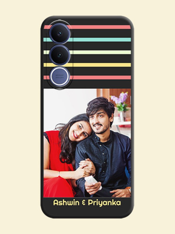 Color Stripes with Photo and Text on Photo On Space Black Custom Soft Matte Mobile Back Cover - Vivo V70 Fe 5G
