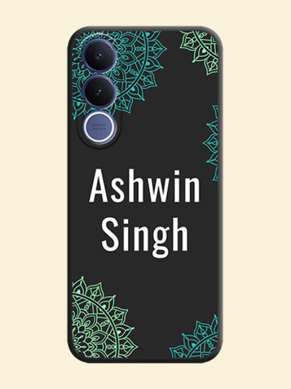 Your Name with Floral Design On Space Black Custom Soft Matte Mobile Back Cover - Vivo V70 Fe 5G