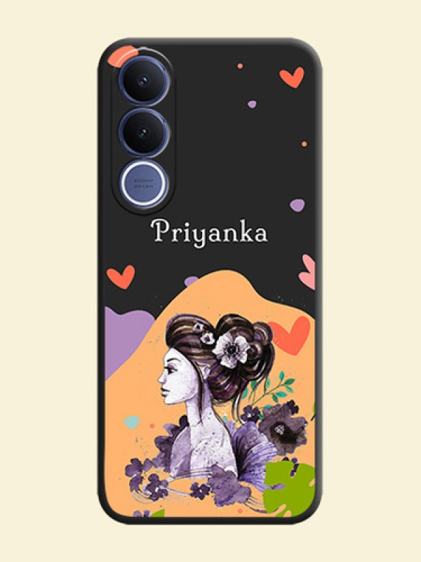 Namecase For Her With Fancy Lady Image On Space Black Custom Soft Matte Mobile Back Cover - Vivo V70 Fe 5G