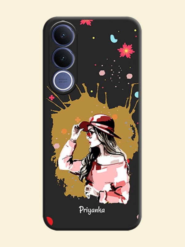 Mordern Lady With Color Splash Background With Custom Text On Space Black Custom Soft Matte Mobile Back Cover - Vivo V70 Fe 5G