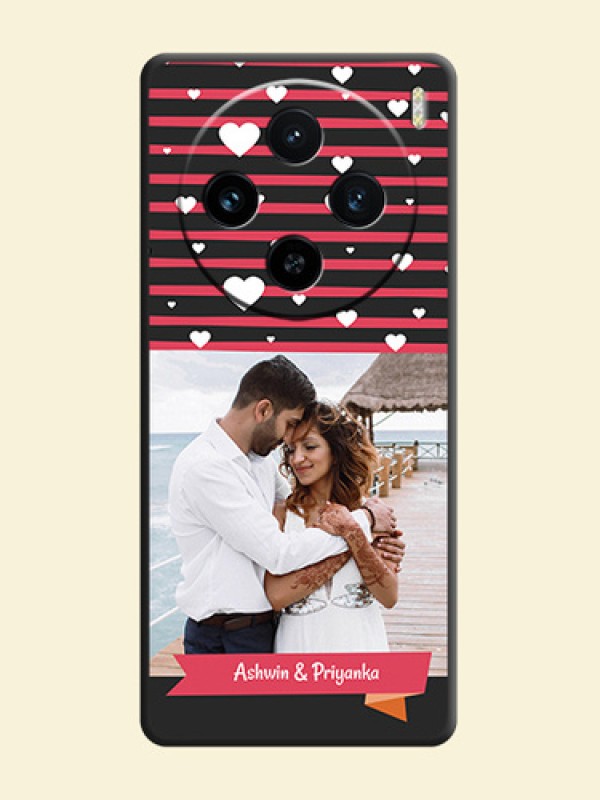 White Color Love Symbols with Pink Lines Pattern on Space Black Custom Soft Matte Phone Cases - Vivo X100 5G