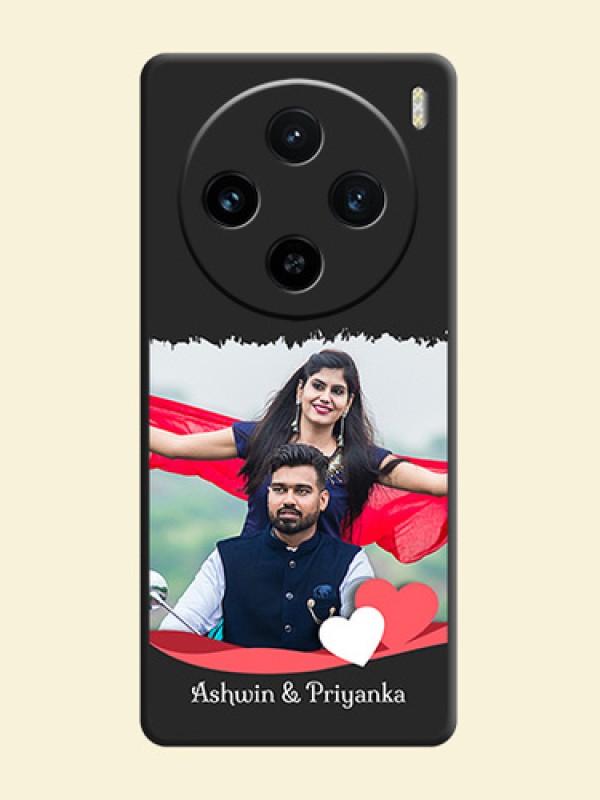 Pink Color Love Shaped Ribbon Design with Text on Space Black Custom Soft Matte Phone Back Cover - Vivo X100 5G